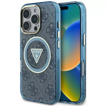 Guess IML Metal Glitter 4G Circle Triangle MagSafe Θήκη για iPhone 16 Pro Max (Μπλε)