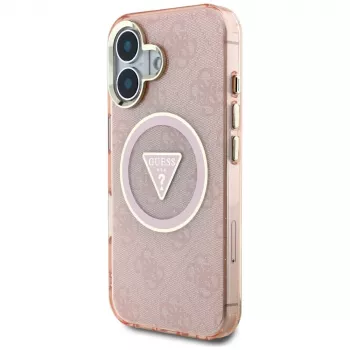 Guess IML Metal Glitter 4G Circle Triangle MagSafe Θήκη για iPhone 16 (Ροζ)