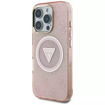 Guess IML Metal Glitter 4G Circle Triangle MagSafe Θήκη πλάτης για Apple iPhone 16 Pro (Ροζ)