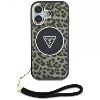 Guess HC IML Leopard Triangle Θήκη για iPhone 16 με κορδόνι, Καφέ, MagSafe