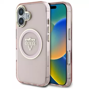 Guess IML Metal Mountain Logo MagSafe Θήκη για Apple iPhone 16 (Ροζ)