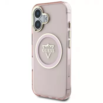 Guess IML Metal Mountain Logo MagSafe Θήκη για Apple iPhone 16 (Ροζ)
