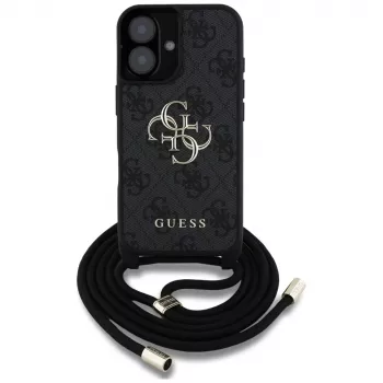 Guess 4G Big Logo Cord Strap Crossbody Θήκη για iPhone 16, Μαύρο