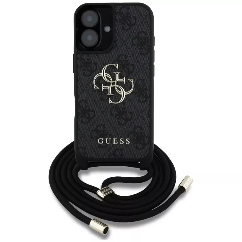 Guess 4G Big Logo Cord Strap Crossbody Θήκη για iPhone 16, Μαύρο