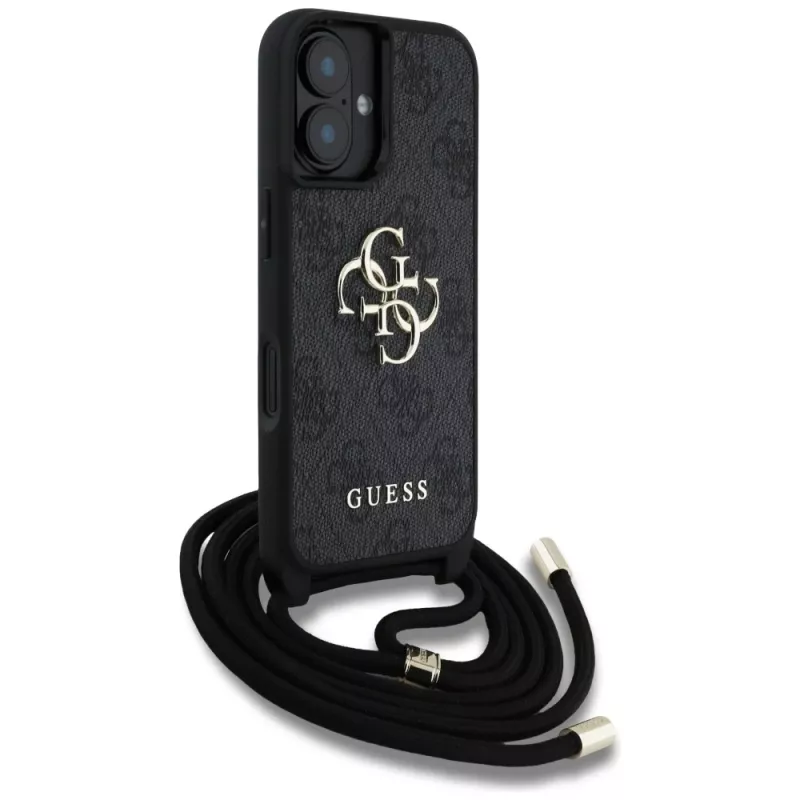 Guess 4G Big Logo Cord Strap Crossbody Θήκη για iPhone 16, Μαύρο