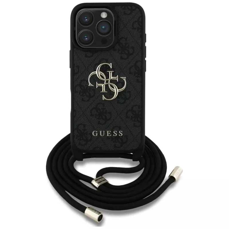 Guess 4G Big Logo Cord Strap Crossbody Θήκη για iPhone 16 Pro Max - Μαύρο