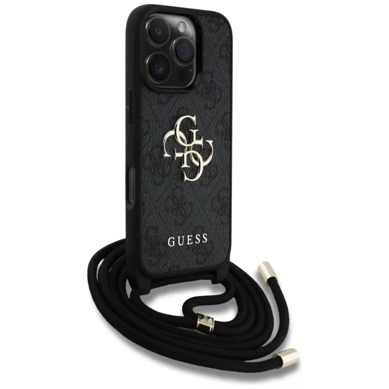 Guess 4G Big Logo Cord Strap Crossbody Θήκη για iPhone 16 Pro Max - Μαύρο