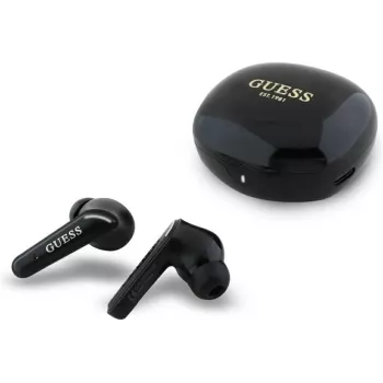 Guess Flat Classic Logo Electroplated TWS Ακουστικά με Θήκη φόρτισης (Μαύρο)