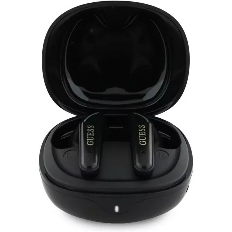 Guess Flat Classic Logo Electroplated TWS Ακουστικά με Θήκη φόρτισης (Μαύρο)