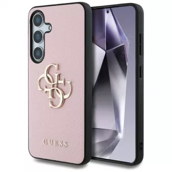 Guess Grained Big 4G Logo Small Classic Logo Πίσω Κάλυμμα Θήκη για Samsung Galaxy S25 Ροζ