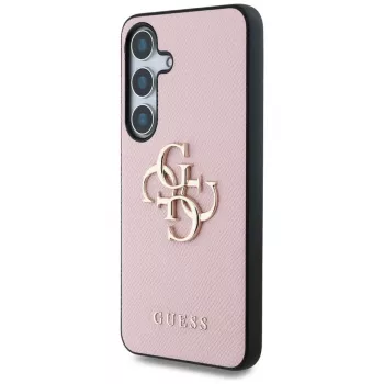 Guess Grained Big 4G Logo Small Classic Logo Πίσω Κάλυμμα Θήκη για Samsung Galaxy S25 Ροζ
