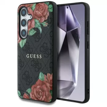 Guess Leather 4G Flowers Print Metal Classic Logo MagSafe Θήκη για Samsung Galaxy S25, Μαύρο