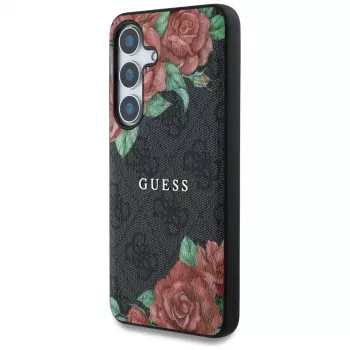 Guess Leather 4G Flowers Print Metal Classic Logo MagSafe Θήκη για Samsung Galaxy S25, Μαύρο