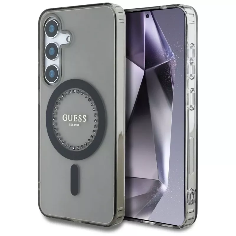 Guess Rhinestones Printed Classic Logo MagSafe Θήκη για Samsung Galaxy S25 (Μαύρο)