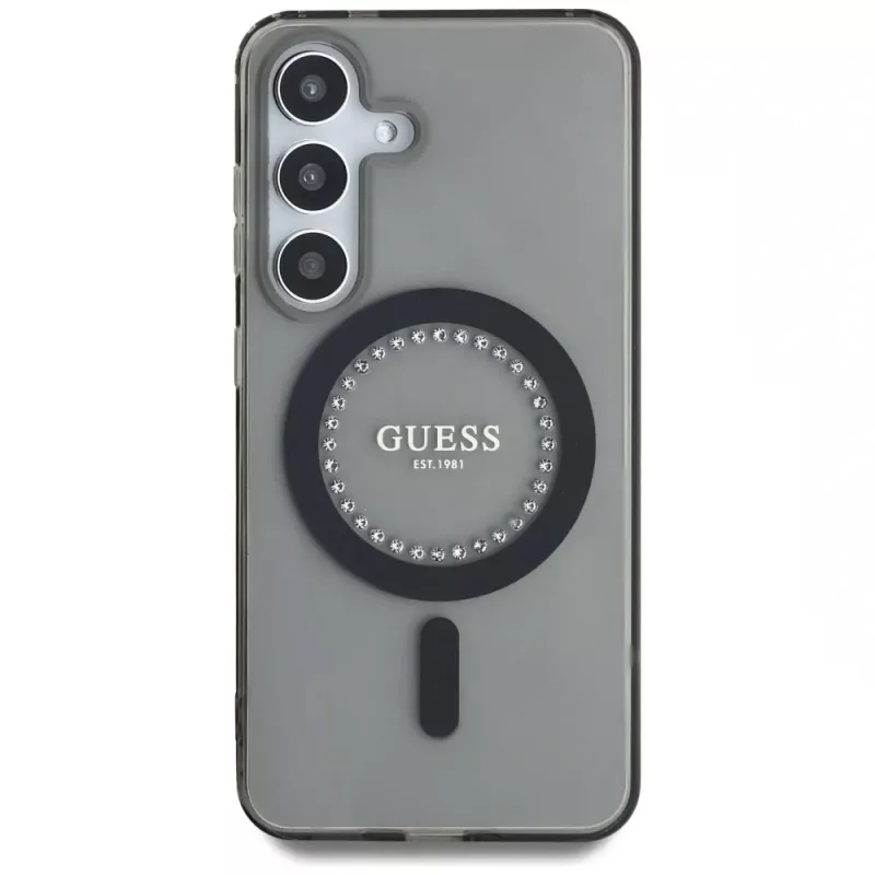 Guess Rhinestones Printed Classic Logo MagSafe Θήκη για Samsung Galaxy S25 (Μαύρο)
