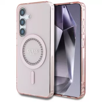 Guess Rhinestones Printed Classic Logo MagSafe Θήκη για Samsung Galaxy S25 (Ροζ)