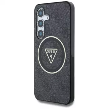 Guess 4G Glitter Triangle Buttons MagSafe Θήκη για Samsung Galaxy S25, Μαύρο