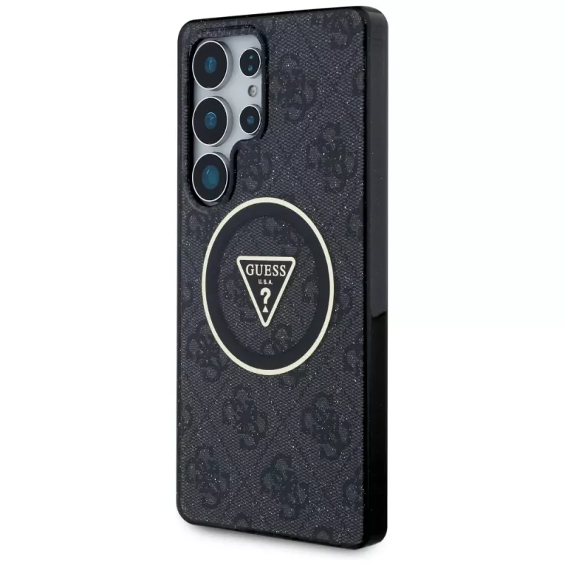 Guess 4G Glitter Triangle Buttons MagSafe Θήκη για Samsung Galaxy S25 Ultra Μαύρο