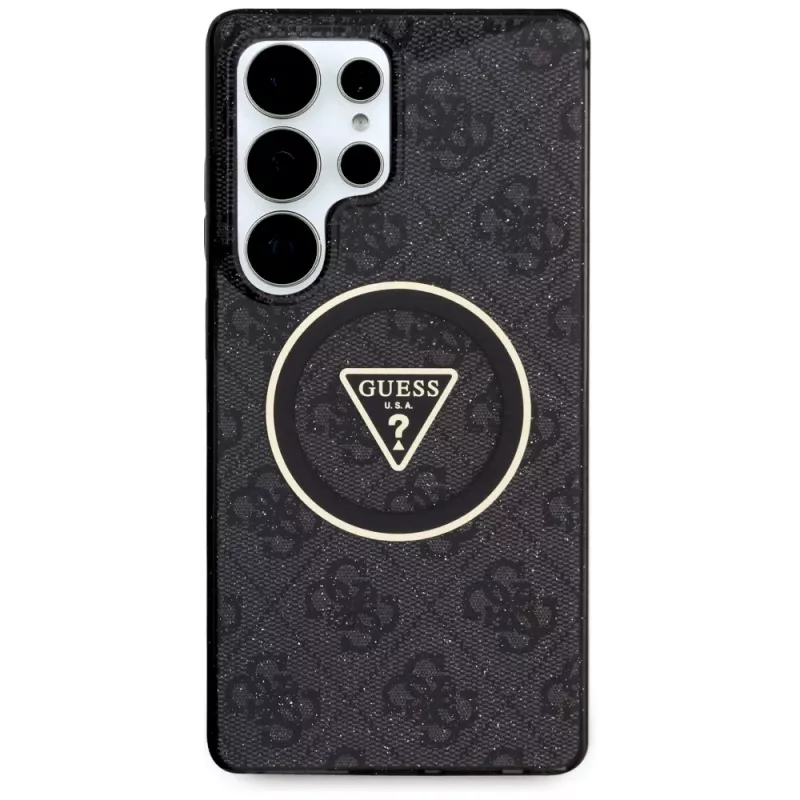 Guess 4G Glitter Triangle Buttons MagSafe Θήκη για Samsung Galaxy S25 Ultra Μαύρο