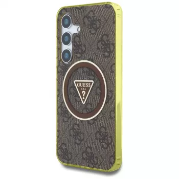 Guess 4G Glitter Triangle Buttons MagSafe Θήκη για Samsung Galaxy S25 (Καφέ)