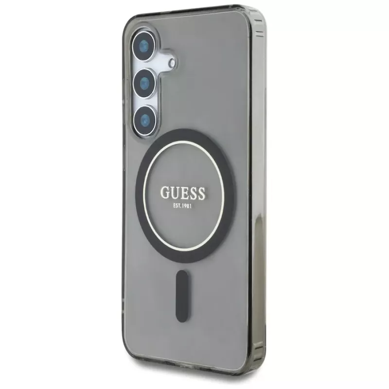 Guess Glitter Circle Classic Logo MagSafe Θήκη για Samsung Galaxy S25 Μαύρο