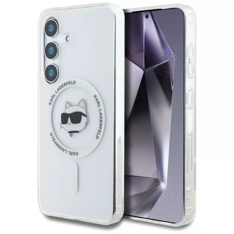 Karl Lagerfeld Button Choupette Head Printed Logo MagSafe Θήκη για Samsung Galaxy S25 Λευκό