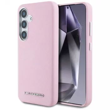 Θήκη Karl Lagerfeld Saffiano FullWrapped Elongated Metal Logo MagSafe για Samsung Galaxy S25+ Ροζ