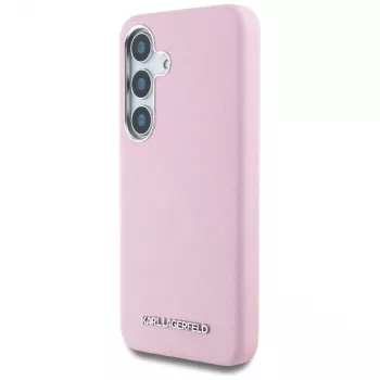 Θήκη Karl Lagerfeld Saffiano FullWrapped Elongated Metal Logo MagSafe για Samsung Galaxy S25+ Ροζ