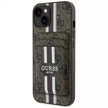 Θήκη πορτοφόλι Guess 4G Stripes Wallet Case με Magsafe για iPhone 15 Καφέ