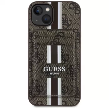 Θήκη πορτοφόλι Guess 4G Stripes Wallet Case με Magsafe για iPhone 15 Καφέ