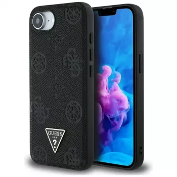 Θήκη Guess Grained Hot Stamp Peony Triangle Logo MagSafe για iPhone 16e (Μαύρο)