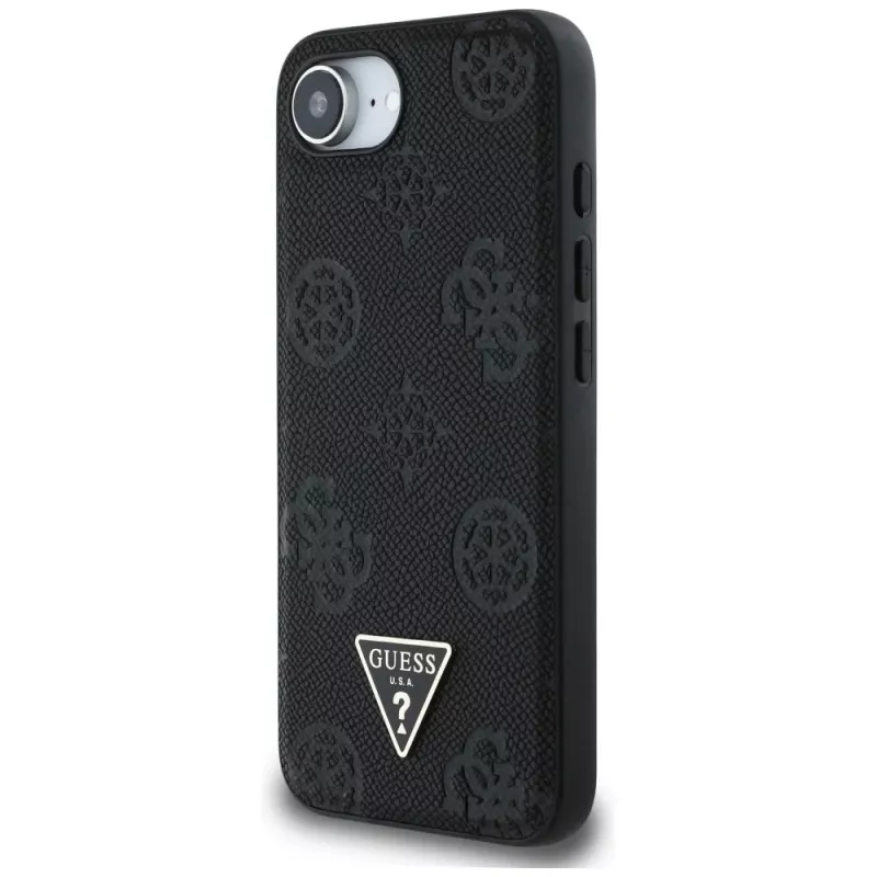 Θήκη Guess Grained Hot Stamp Peony Triangle Logo MagSafe για iPhone 16e (Μαύρο)