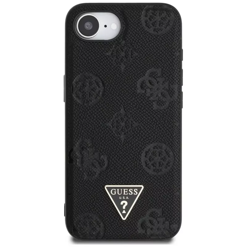 Θήκη Guess Grained Hot Stamp Peony Triangle Logo MagSafe για iPhone 16e (Μαύρο)