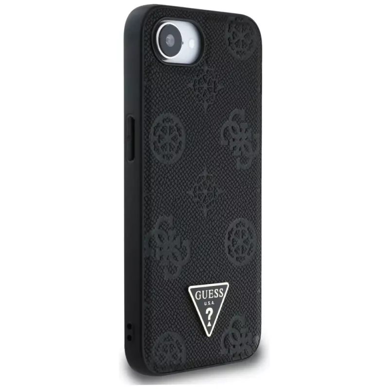 Θήκη Guess Grained Hot Stamp Peony Triangle Logo MagSafe για iPhone 16e (Μαύρο)