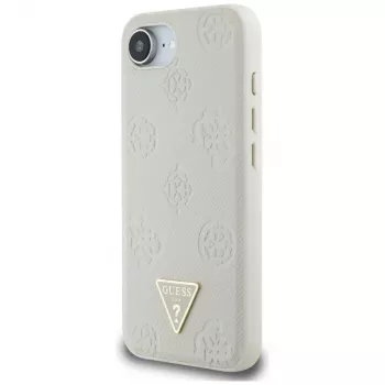 Θήκη Guess Grained Hot Stamp Peony Triangle Logo MagSafe για iPhone 16e (Μπεζ)