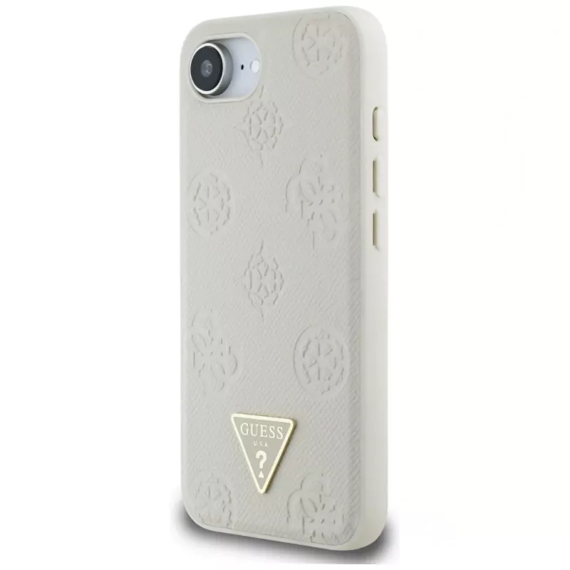 Θήκη Guess Grained Hot Stamp Peony Triangle Logo MagSafe για iPhone 16e (Μπεζ)