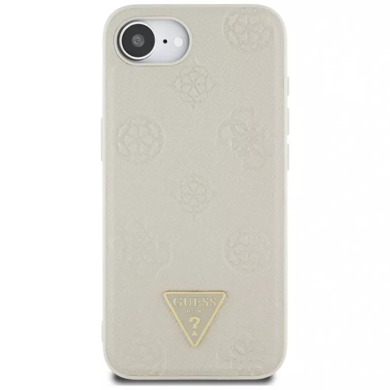 Θήκη Guess Grained Hot Stamp Peony Triangle Logo MagSafe για iPhone 16e (Μπεζ)