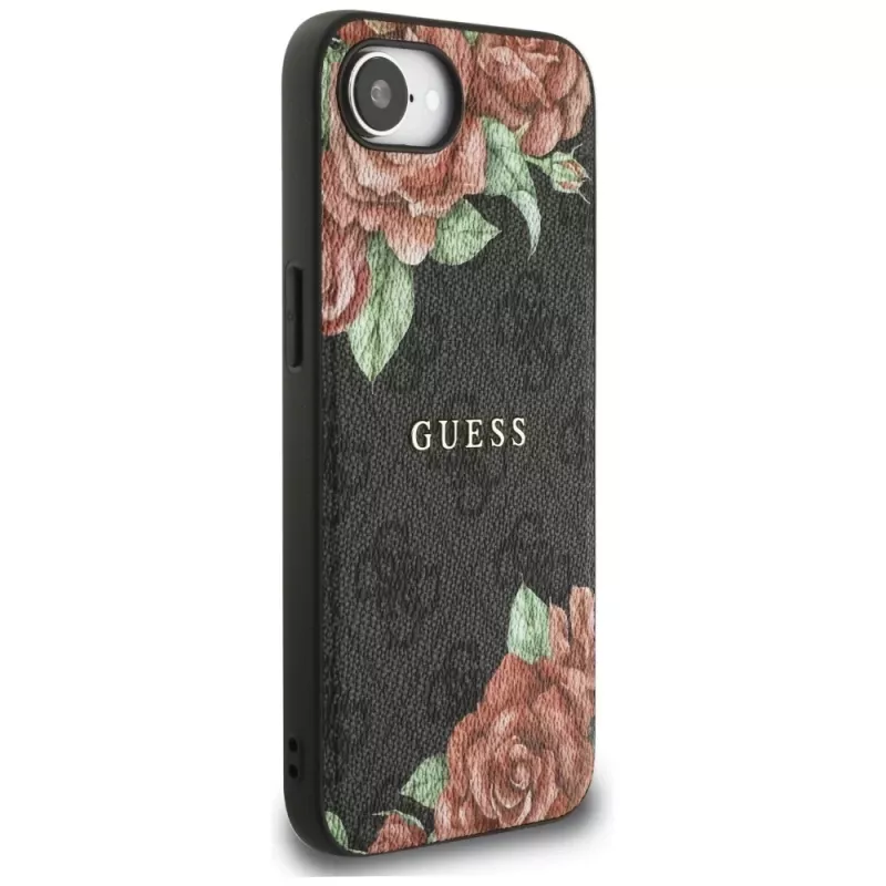 Θήκη Guess 4G Flowers Print MagSafe για iPhone 16e / 17e Μαύρο