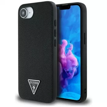 Θήκη Guess Grained Triangle MagSafe για iPhone 16e (Μαύρο)