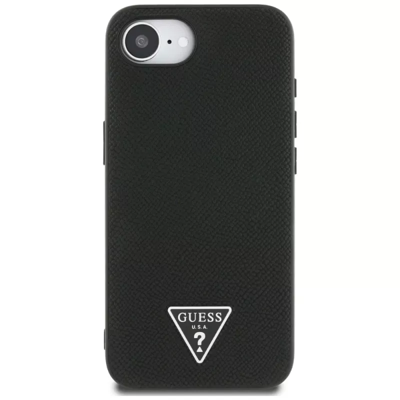 Θήκη Guess Grained Triangle MagSafe για iPhone 16e (Μαύρο)