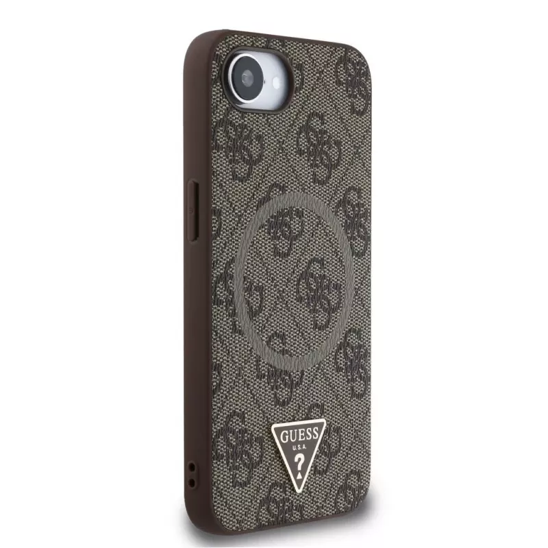 Θήκη Guess 4G Ring Triangle Logo MagSafe για iPhone 16e (Καφέ)