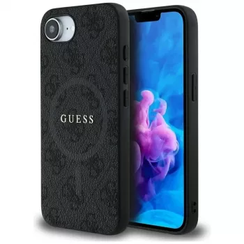 Θήκη Guess 4G Ring Classic Logo MagSafe για iPhone 16e (Μαύρο)