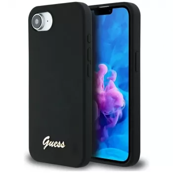 Θήκη Guess Silicone Script Metal Logo MagSafe για iPhone 16e (Μαύρο)