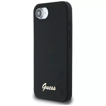 Θήκη Guess Silicone Script Metal Logo MagSafe για iPhone 16e (Μαύρο)