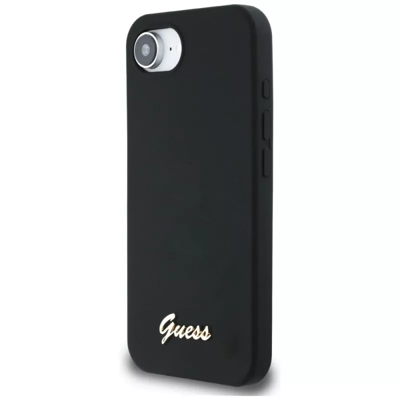Θήκη Guess Silicone Script Metal Logo MagSafe για iPhone 16e (Μαύρο)