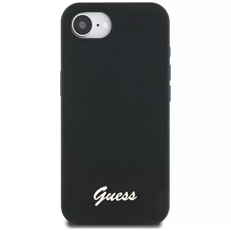 Θήκη Guess Silicone Script Metal Logo MagSafe για iPhone 16e (Μαύρο)