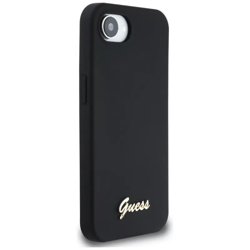 Θήκη Guess Silicone Script Metal Logo MagSafe για iPhone 16e (Μαύρο)