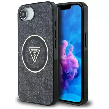 Θήκη Guess IML Metal Glitter 4G Circle Triangle MagSafe για iPhone 16e (Μαύρο)