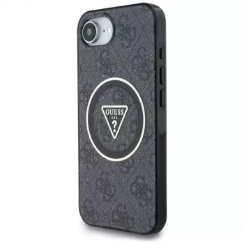 Θήκη Guess IML Metal Glitter 4G Circle Triangle MagSafe για iPhone 16e (Μαύρο)