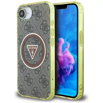 Θήκη Guess IML Metal Glitter 4G Circle Triangle MagSafe για Apple iPhone 16e (Καφέ)